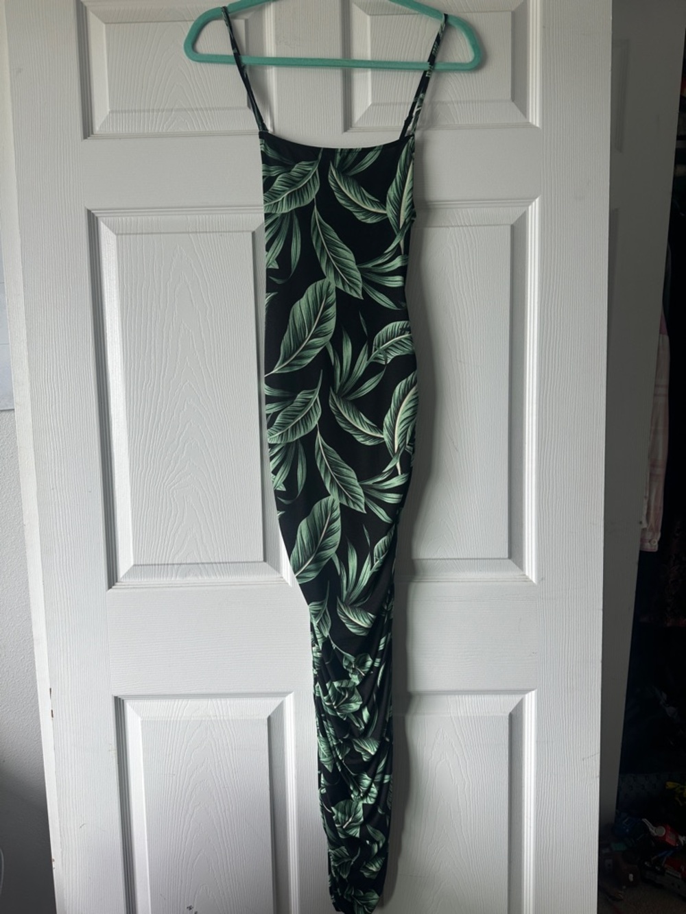 Leaf Print Black & Green Maxi Dress